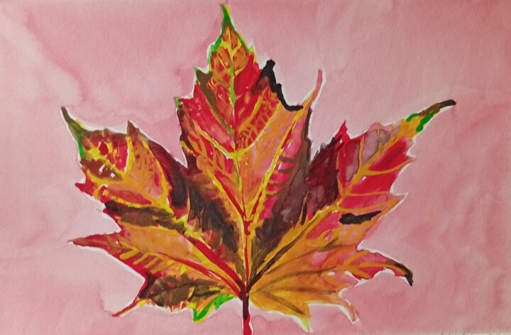 ein Herbstblatt Malarstwo, 11,6x7,9 in