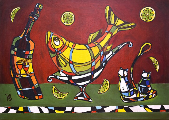 dinner with crucian carp Painting, 19.7x27.6 in