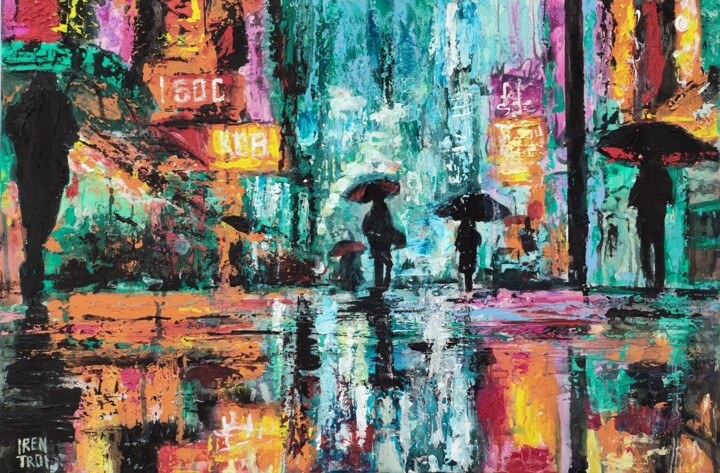 Neon Rain Walk 绘画, 15.8x23.6 in