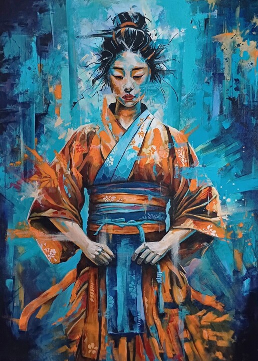 "Girl in Kimono" n°58 Schilderij, 39,4x28,7 in