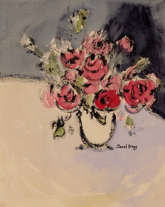 Painting titled "Still Life with Red…" by Janel Bragg, Original Artwork, Watercolor