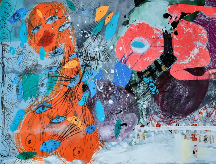 femme orange 绘画, 23.6x31.5 in