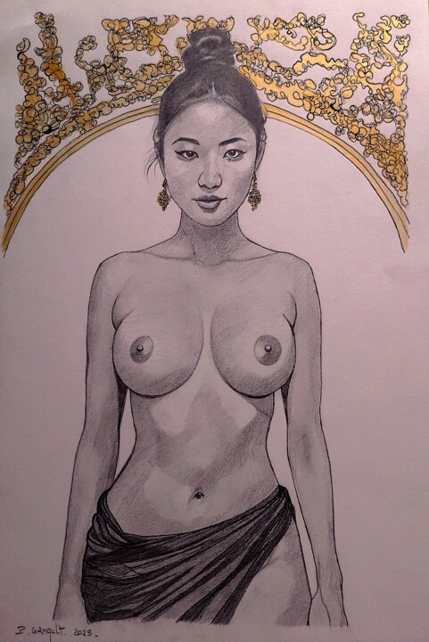 Drawing titled "Vulpes Lumin 02" by Philippe Cormault, Original Artwork, Graphite