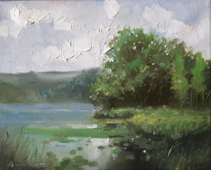 Painting titled ""Pond"" by Artem Grunyka, Original Artwork, Oil
