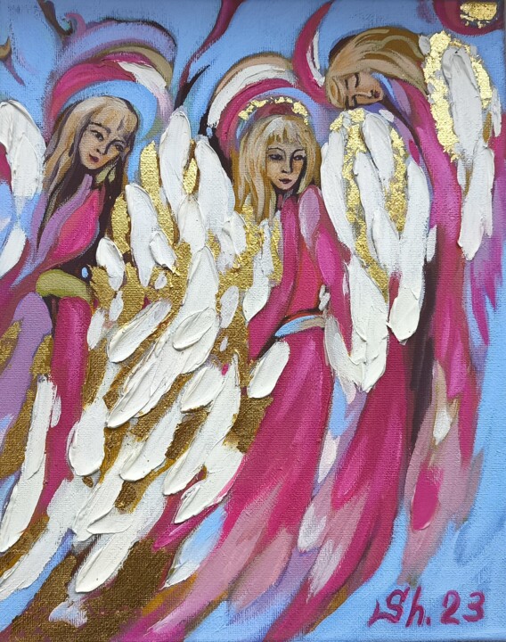 Аngel with Trumpet Art Spiritual Original Аngels of Heaven 绘画, 11.8x9.5 in
