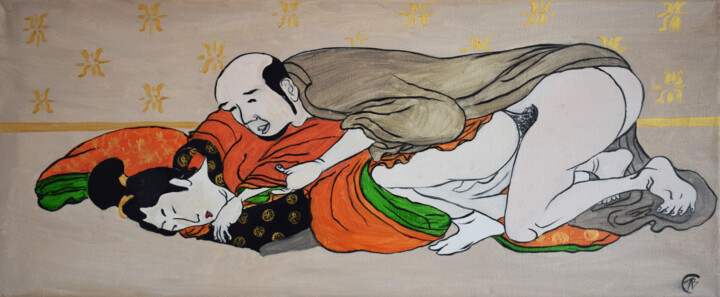 Mönch mit jungem Liebhaber Painting, 11.8x27.6 in