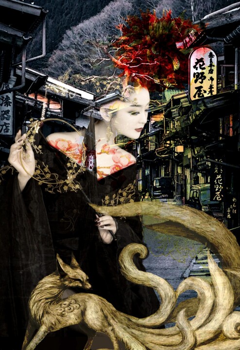 Digitale Kunst mit dem Titel "Nine Tailed Fox" von Alexey Solodov, Original-Kunstwerk, Digitale Malerei