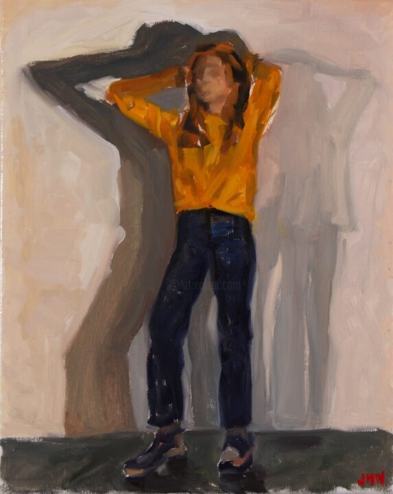 Peinture intitulée "Pull jaune" par Jean-Marc Wettstein, Œuvre d'art originale, Huile Monté sur Châssis en bois