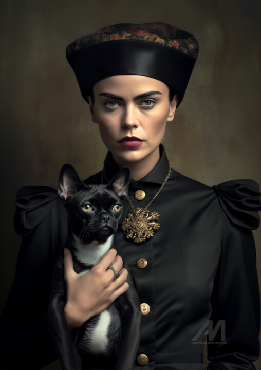 Le chien de la femme en noir 数字艺术