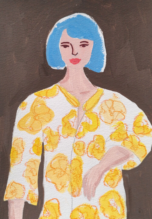 Frau im gelben Kleid 绘画, 8.3x5.8 in