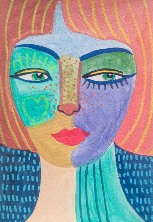 Frau Portrat Abstrakt 绘画, 8.3x5.8 in