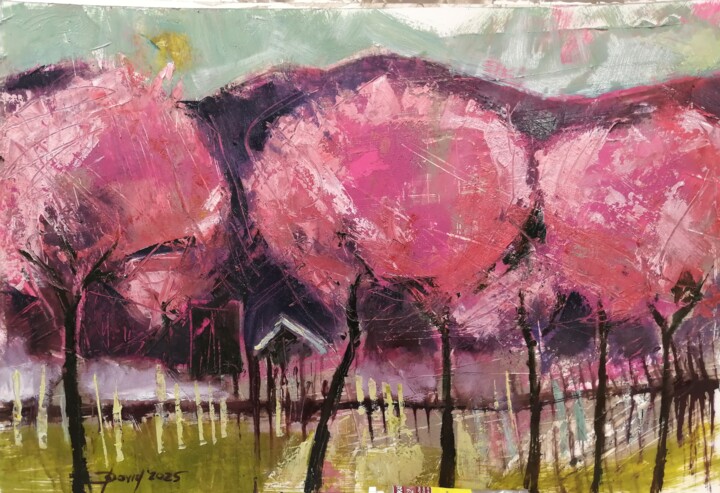 Malerei mit dem Titel "Mandelblütenfest in…" von Olga David, Original-Kunstwerk, Öl