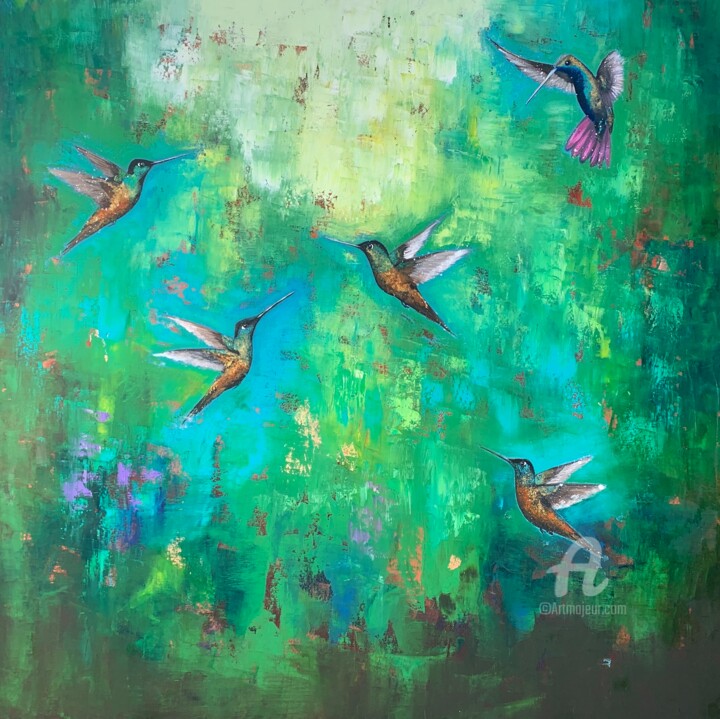 Painting titled "Freedom" by Laure Bury, Original Artwork, Acrylic Mounted on Wood Stretcher frame