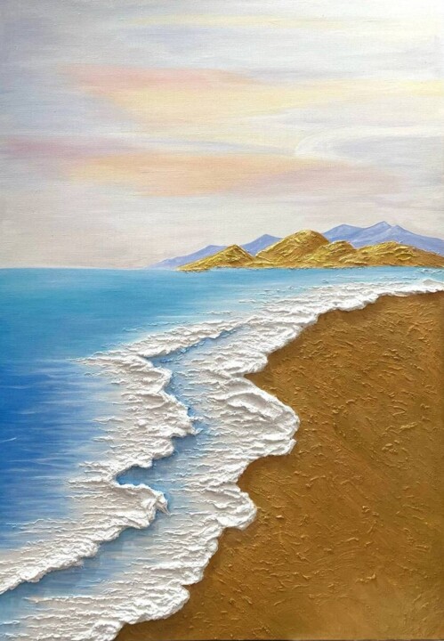 Премиальная картина маслом текстурной пастой Морское золото 绘画, 39.4x31.5 in