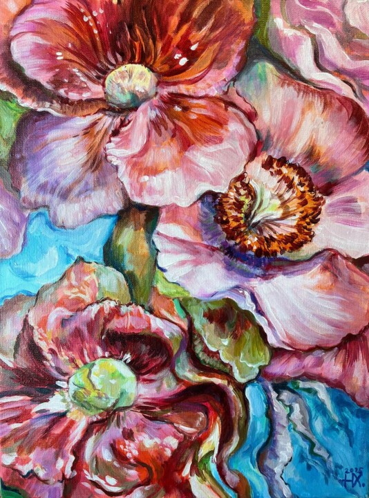"Dawn of flowers","Floral symphony of emotions" 30/40 cm 绘画, 15.8x11.8 in