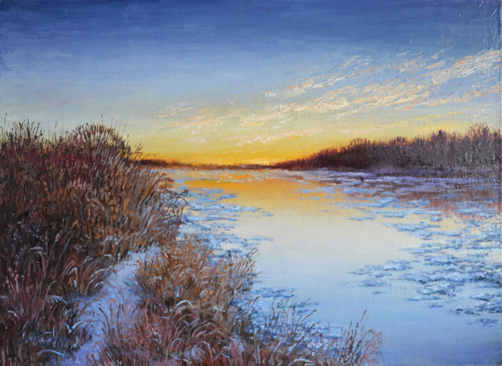 Evening by the river Картина, 11,8x15,8 in