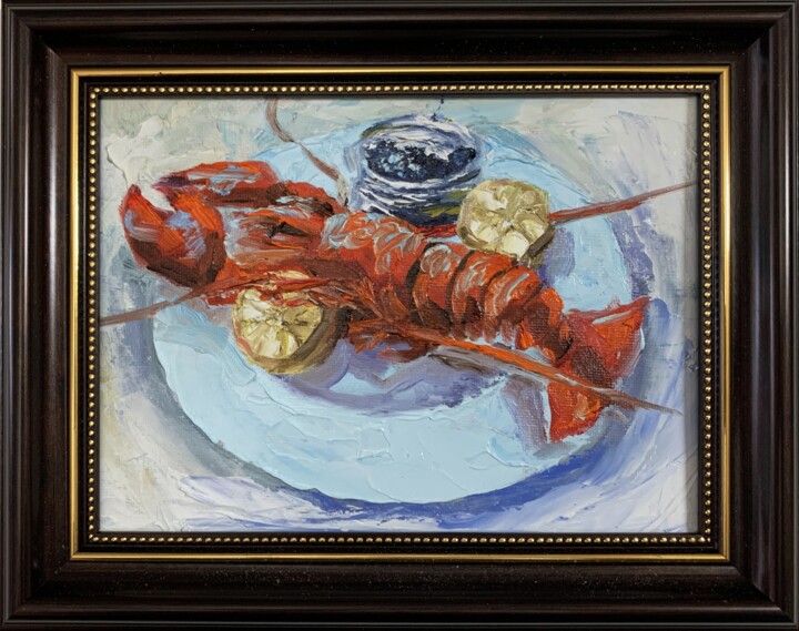 Lobster, lemon and black caviar. 绘画, 5.9x7.9 in