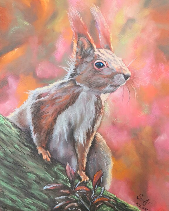 "Squirrel in the Aut…" başlıklı Resim Olga Lune tarafından, Orijinal sanat, Pastel