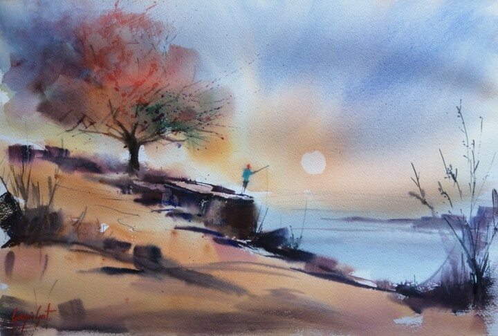 Peinture intitulée "countryside landsca…" par Giorgio Gosti, Œuvre d'art originale, Aquarelle