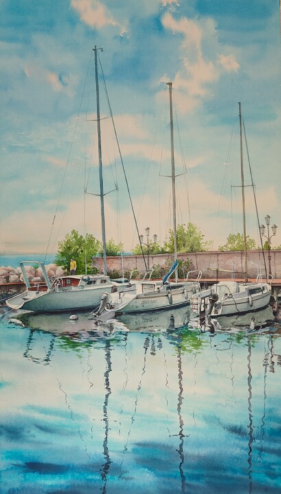 Yachts at the pier, Nikopol Pittura, 27,6x15,8 in