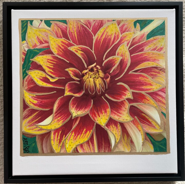 Red Yellow Dahlia Pittura, 16x16 in