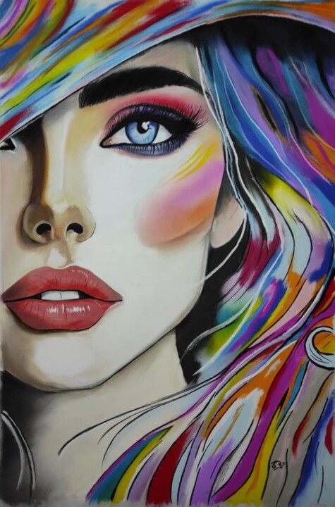 Dessin intitulée "Le regard" par Isabelle Riffaud, Œuvre d'art originale, Pastel