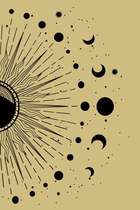 Digital Arts titled "Moon phases wall art" by Mandeep Pannu, Original Artwork, Digital Painting
