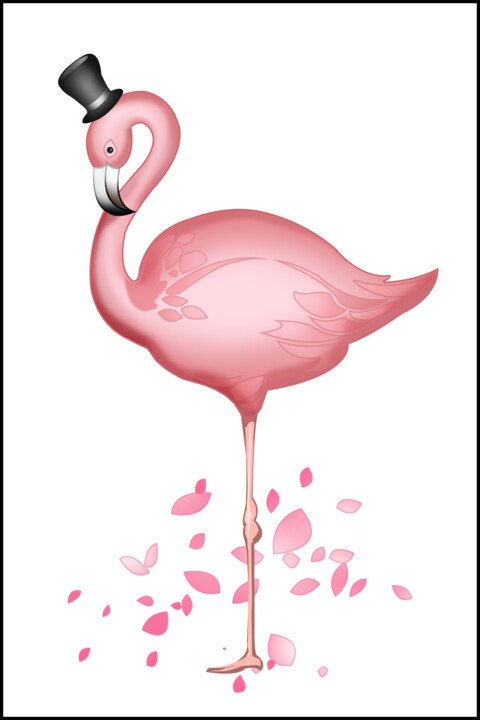 pink flamingo birds 数字艺术