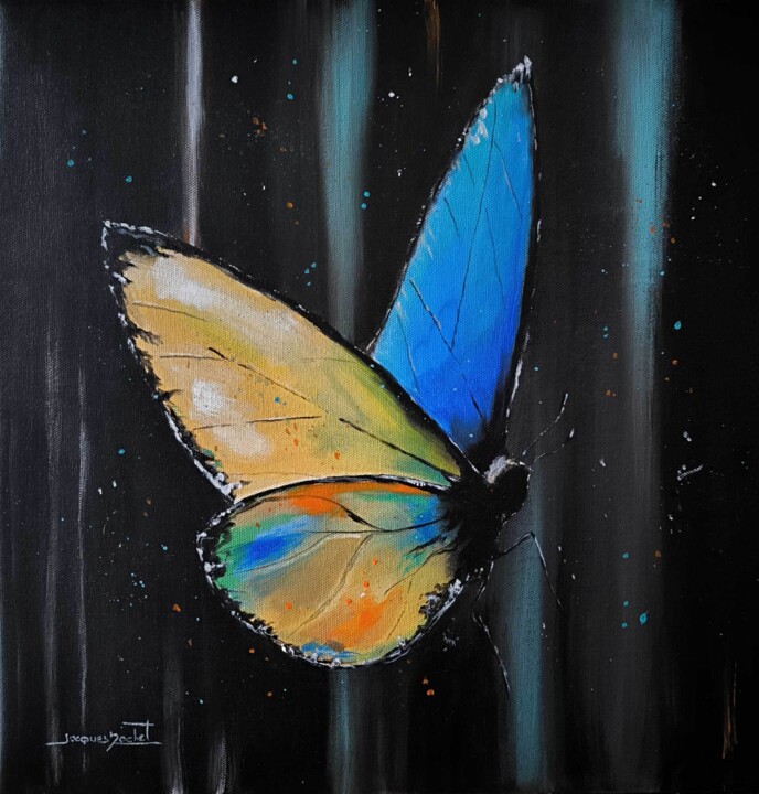 Peinture intitulée "Morpho bleu (du Cos…" par Jacques Rochet, Œuvre d'art originale, Acrylique