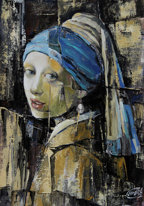 Rebirth Painting- Girl with a Pearl Earring 绘画, 36x24 in