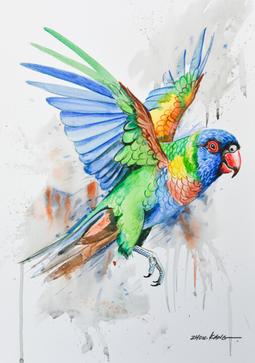 Parrot flying 2 绘画, 15.8x11.8 in
