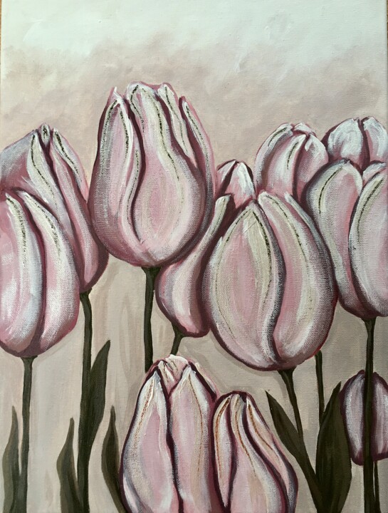 Peinture intitulée "Abstract Pink Tulip…" par Julia Mauri, Œuvre d'art originale, Acrylique Monté sur Châssis en bois