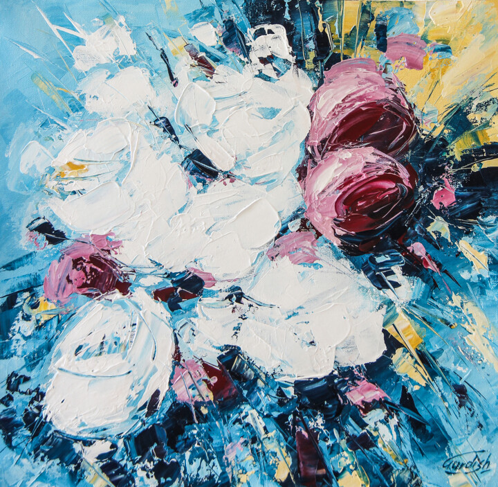 Ecstatic White Flowers painting Pittura, 18x18 in