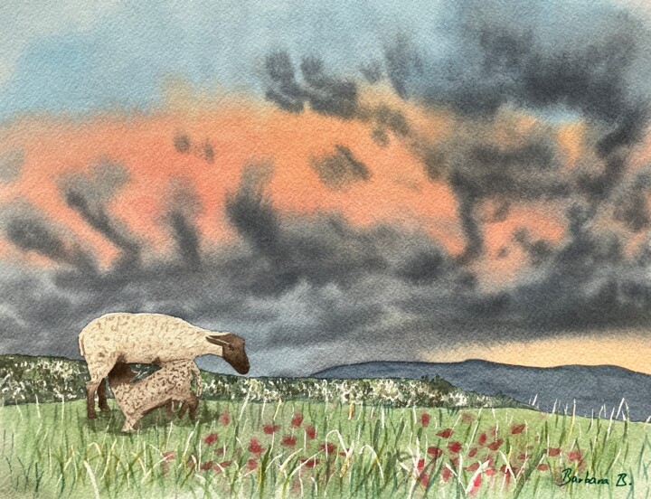 Painting titled "Bêêê mon Petit Agne…" by Barbara B., Original Artwork, Watercolor