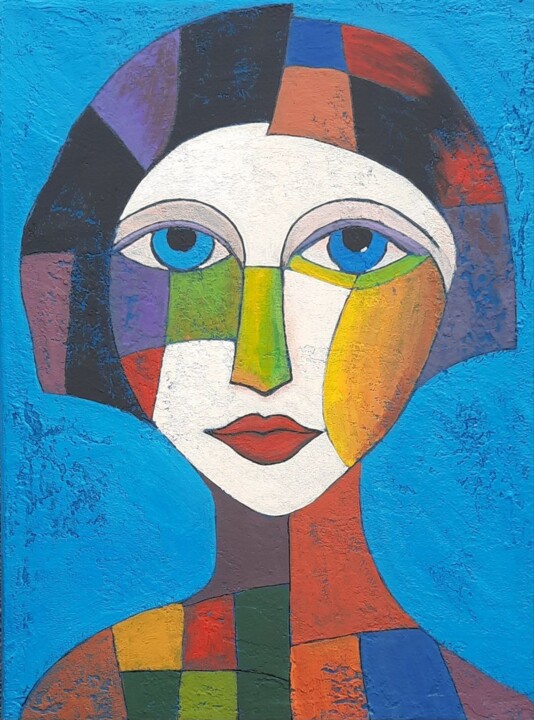 Abstract Cubist Female Portrait 绘画, 15.8x11.8 in