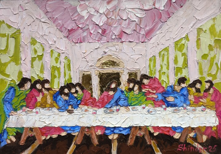 Last Supper Painting Lord Jesus Modern Christian Art 绘画, 8.3x11.7 in