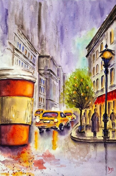 A walk in the light of lanterns 绘画, 21.5x14.4 in