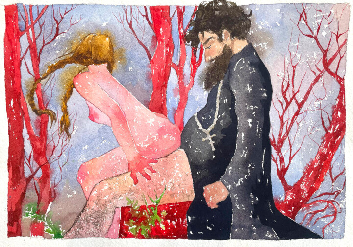 Rasputin and a girl 图画, 9.7x13.6 in