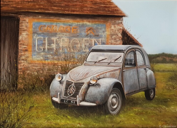 Vieille 2 CV 绘画, 9.5x11.8 in