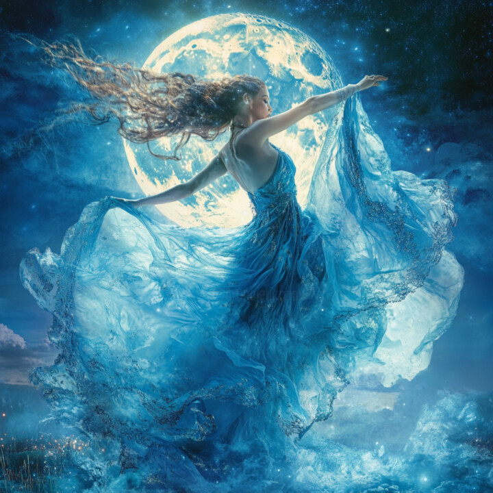 Digital Arts titled "Full moon with woma…" by Marina Shvartckopf, Original Artwork, AI generated image