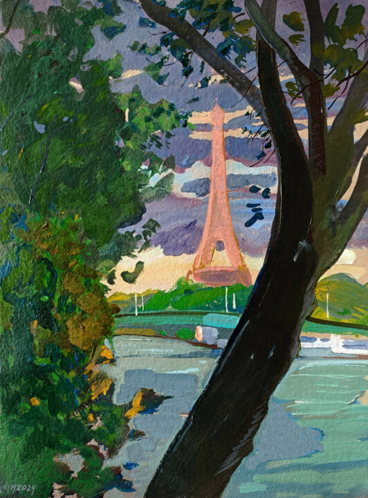 Peinture intitulée "Tour Eiffel, vue de…" par Orest Hrytsak, Œuvre d'art originale, Acrylique