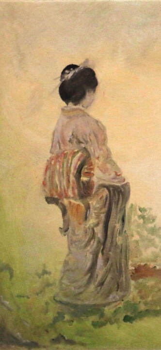 Serene Beauty in Kimono, Japanese-Inspired Oil Painting