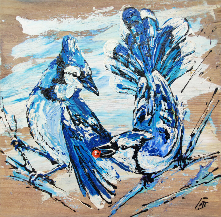 Blue jays 绘画, 7.9x7.9 in