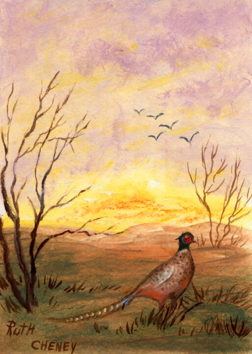 Fall Pheasant 绘画, 7x5 in