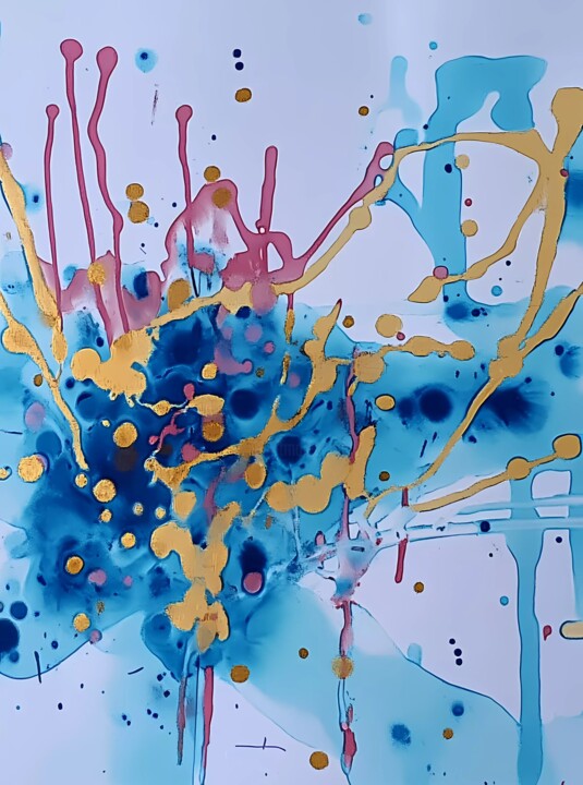 Blue and Gold Abstract Art Print 印花与版画, 27.6x19.7 in