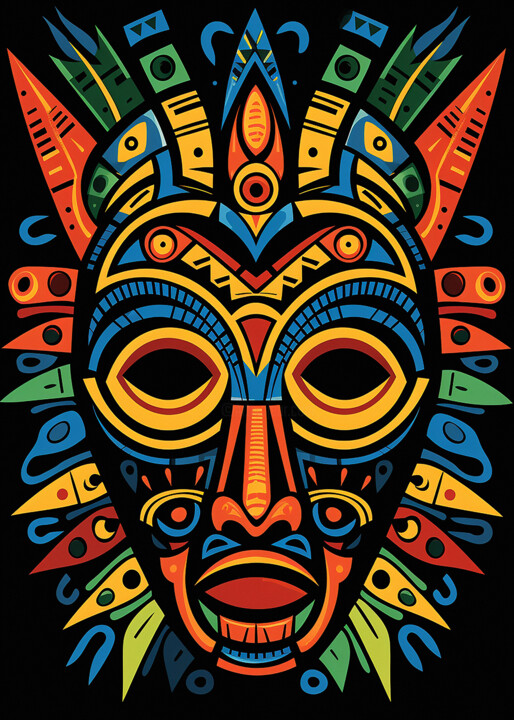 African Mask XV 绘画, 16.5x11.8 in