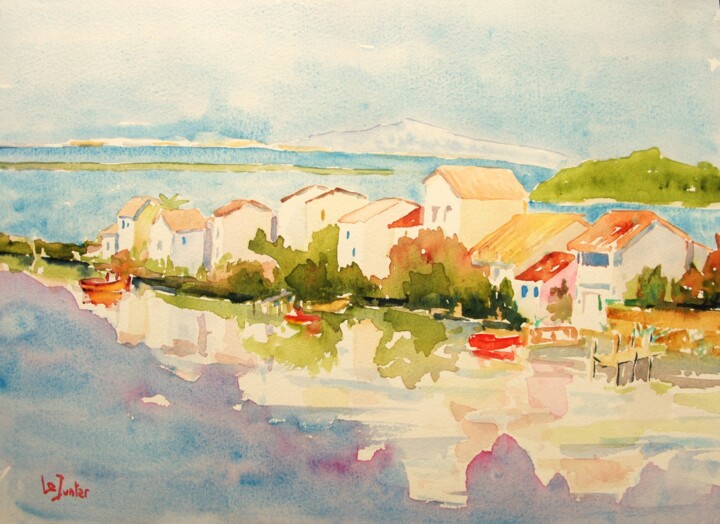 Peinture intitulée "Les cabanes des Are…" par Jean-Noël Le Junter, Œuvre d'art originale, Aquarelle Monté sur Panneau de bois