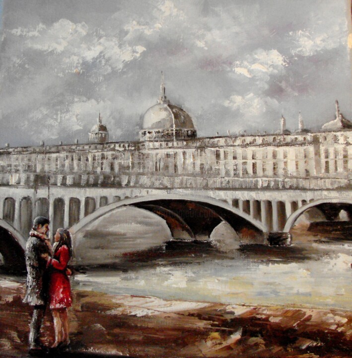 Lyon Quai du Rhône Malarstwo, 11,8x11,8 in
