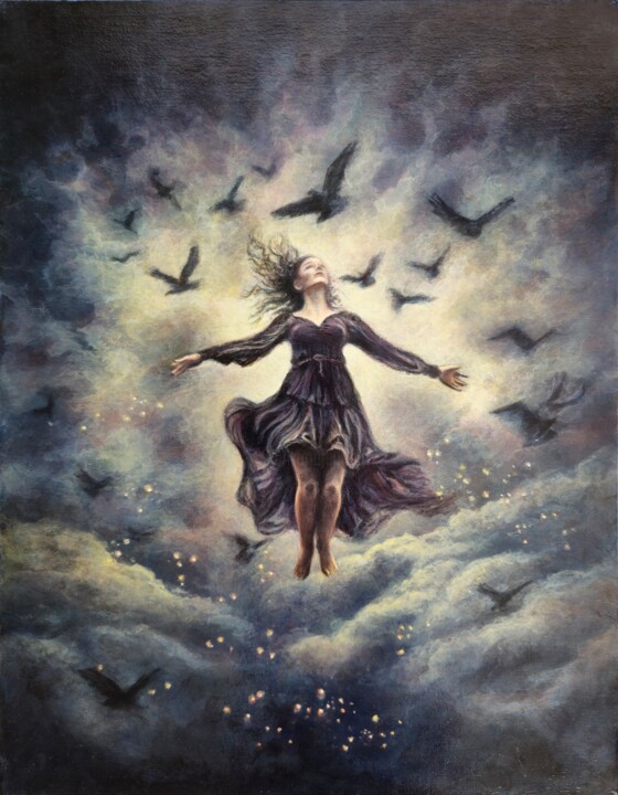 Flock of Birds – Surreal Flight and Freedom Tablo, 17,7x13,8 in