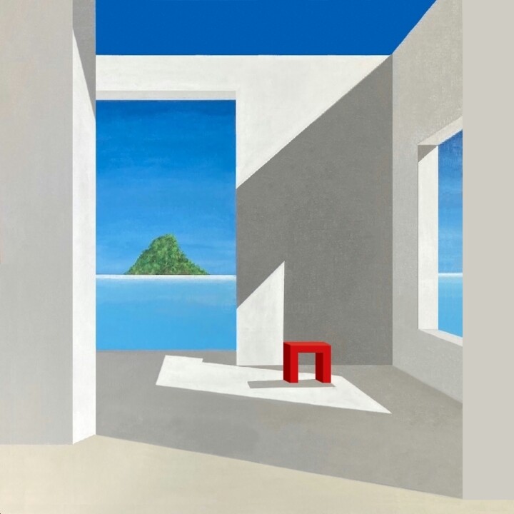 绘画 标题为“Red Bench 2” 由Alain Maters, 原创艺术品, 丙烯 安装在木质担架架上